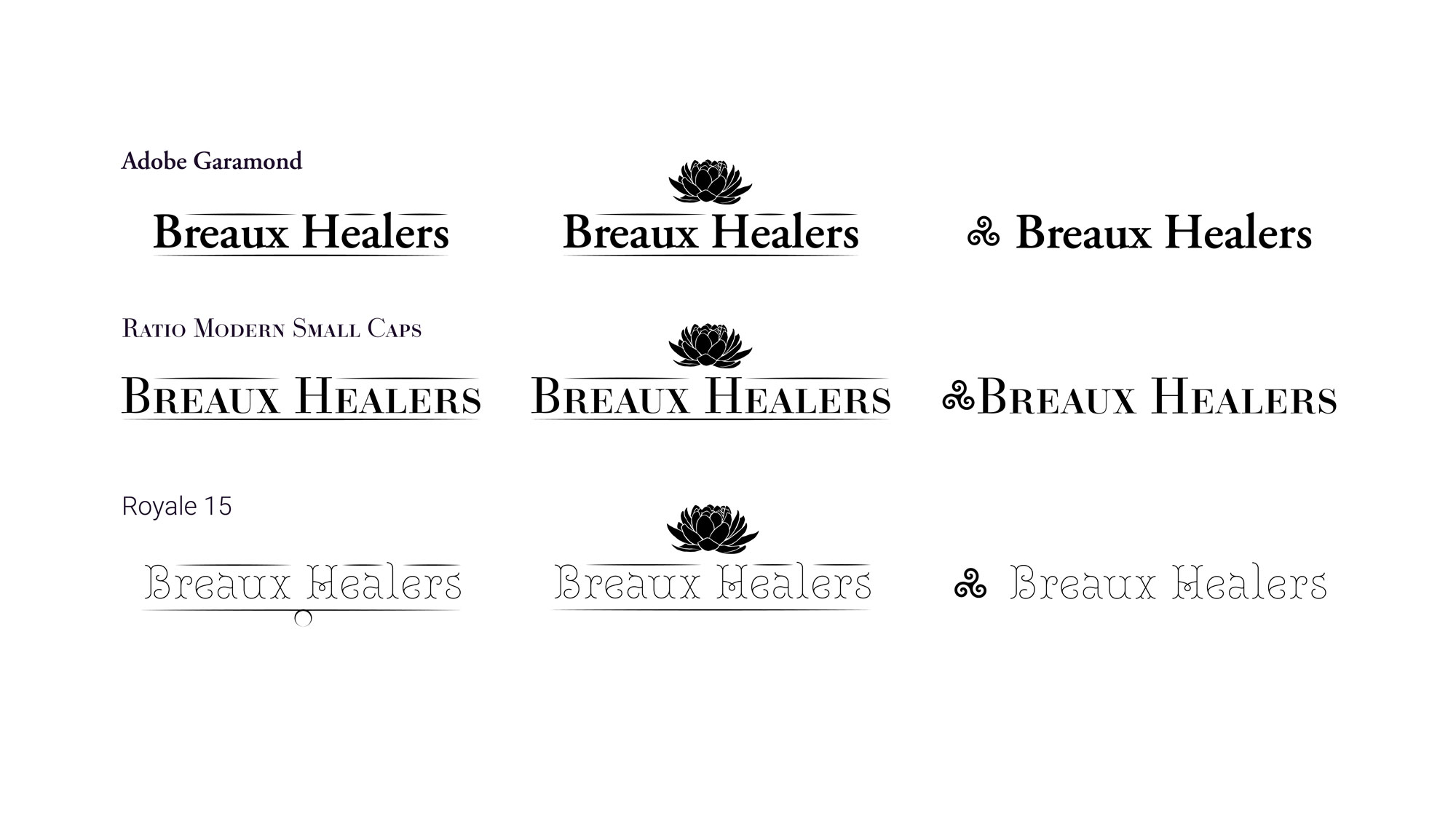 Breaux Healers logo iterations