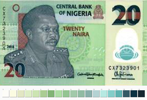 20 Naira note and sequential color palette