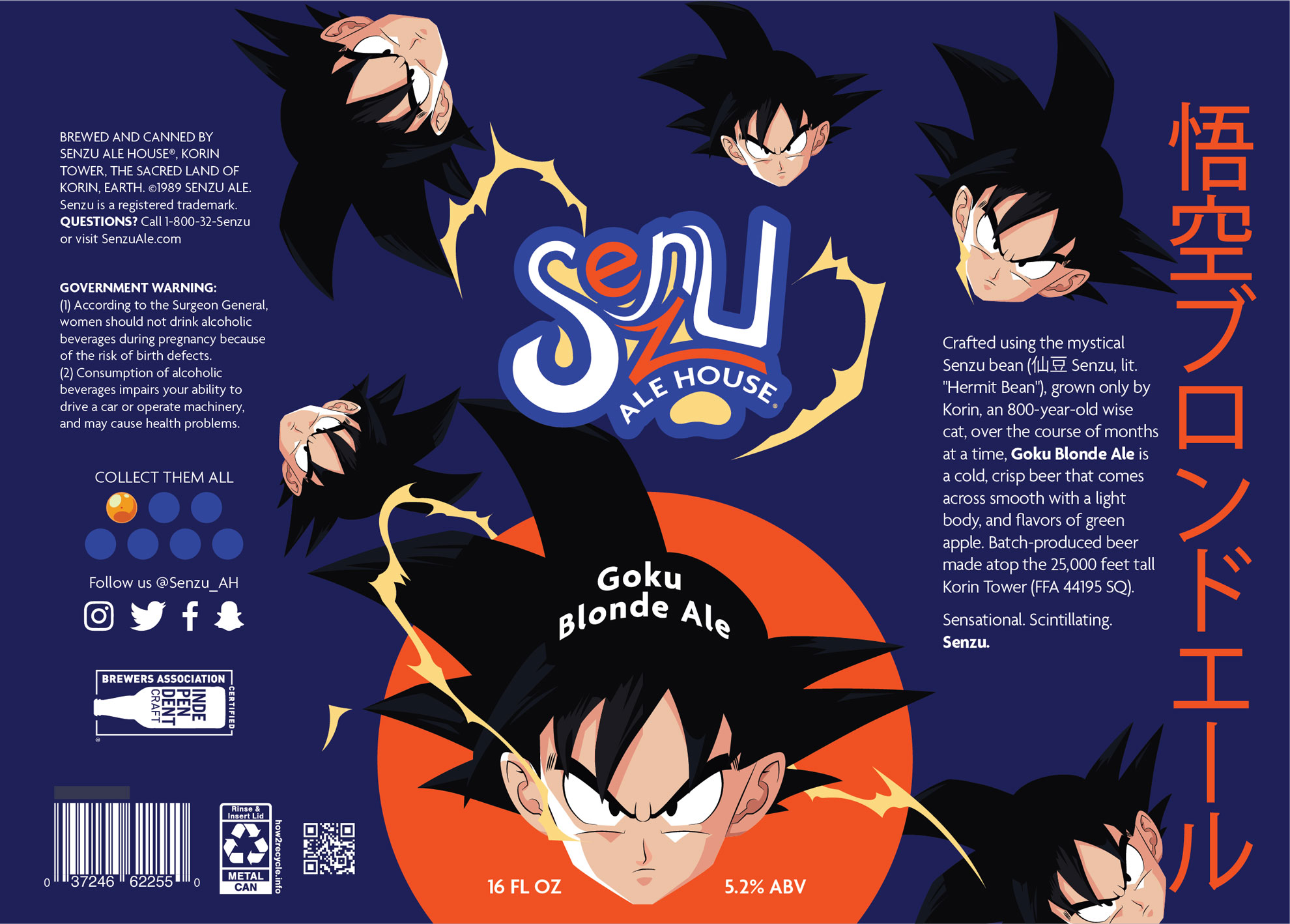 Senzu Ale House 16oz beer label