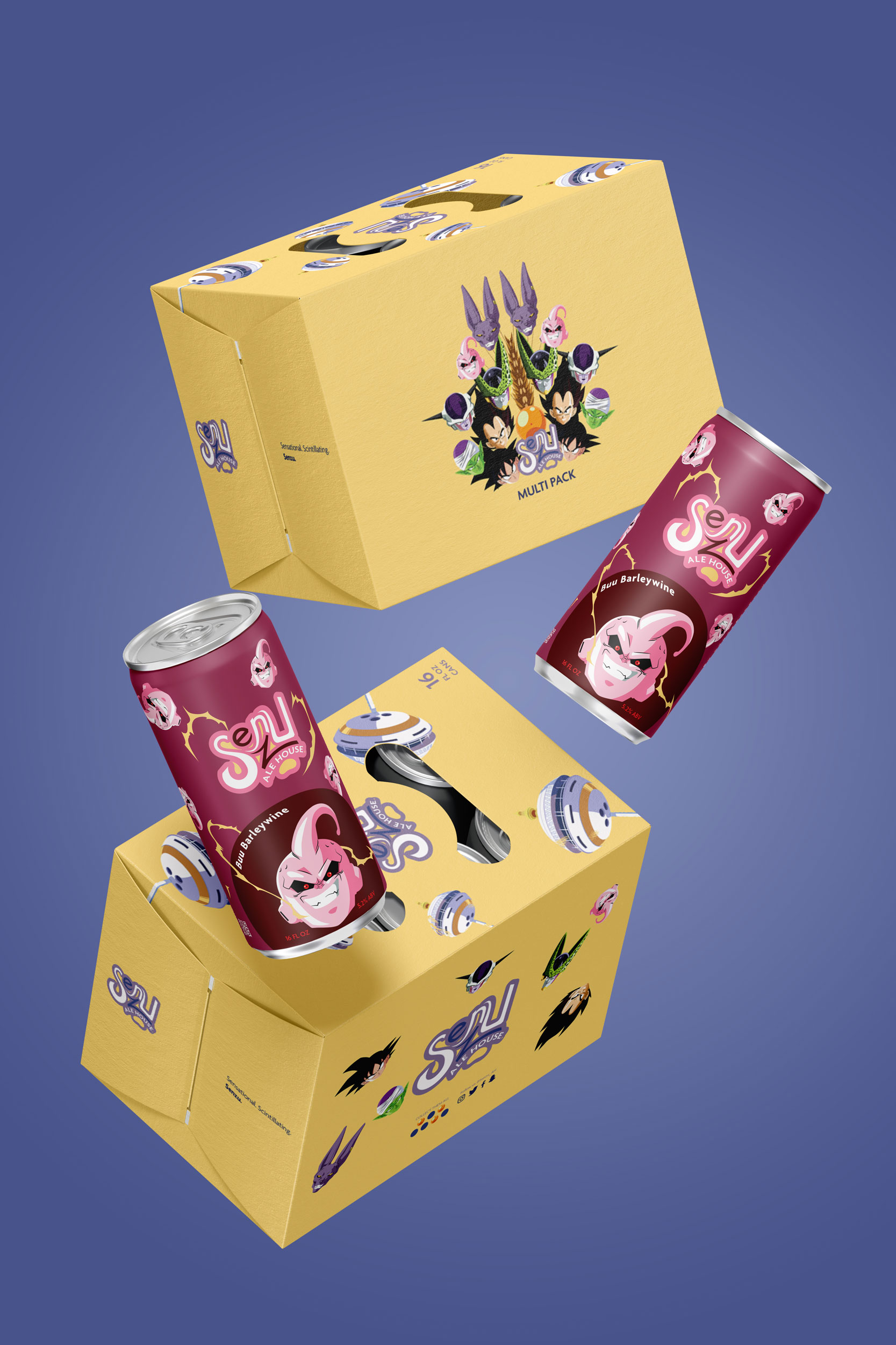 Senzu Ale House beer cans and box