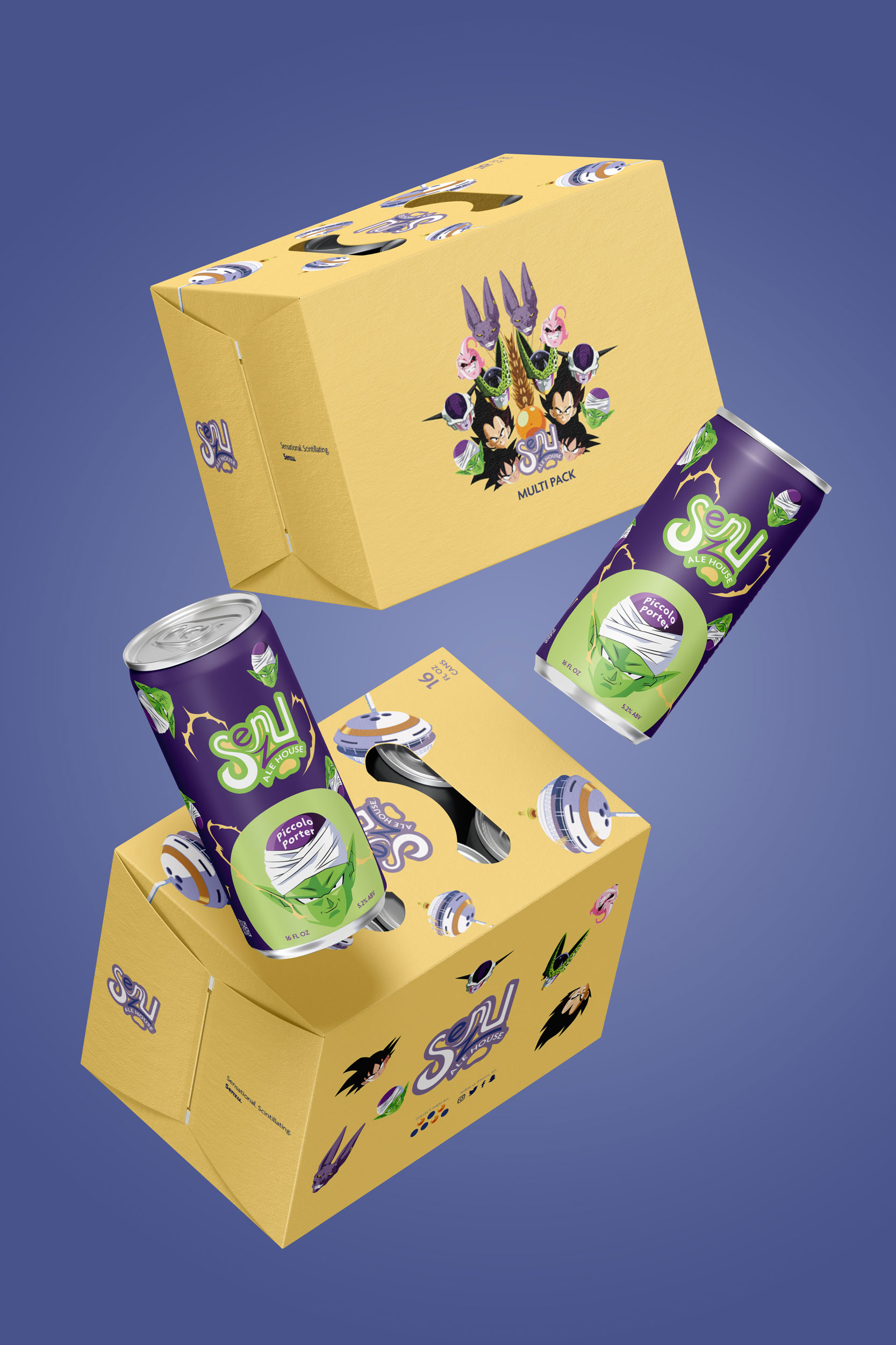 Senzu Ale House beer cans and box