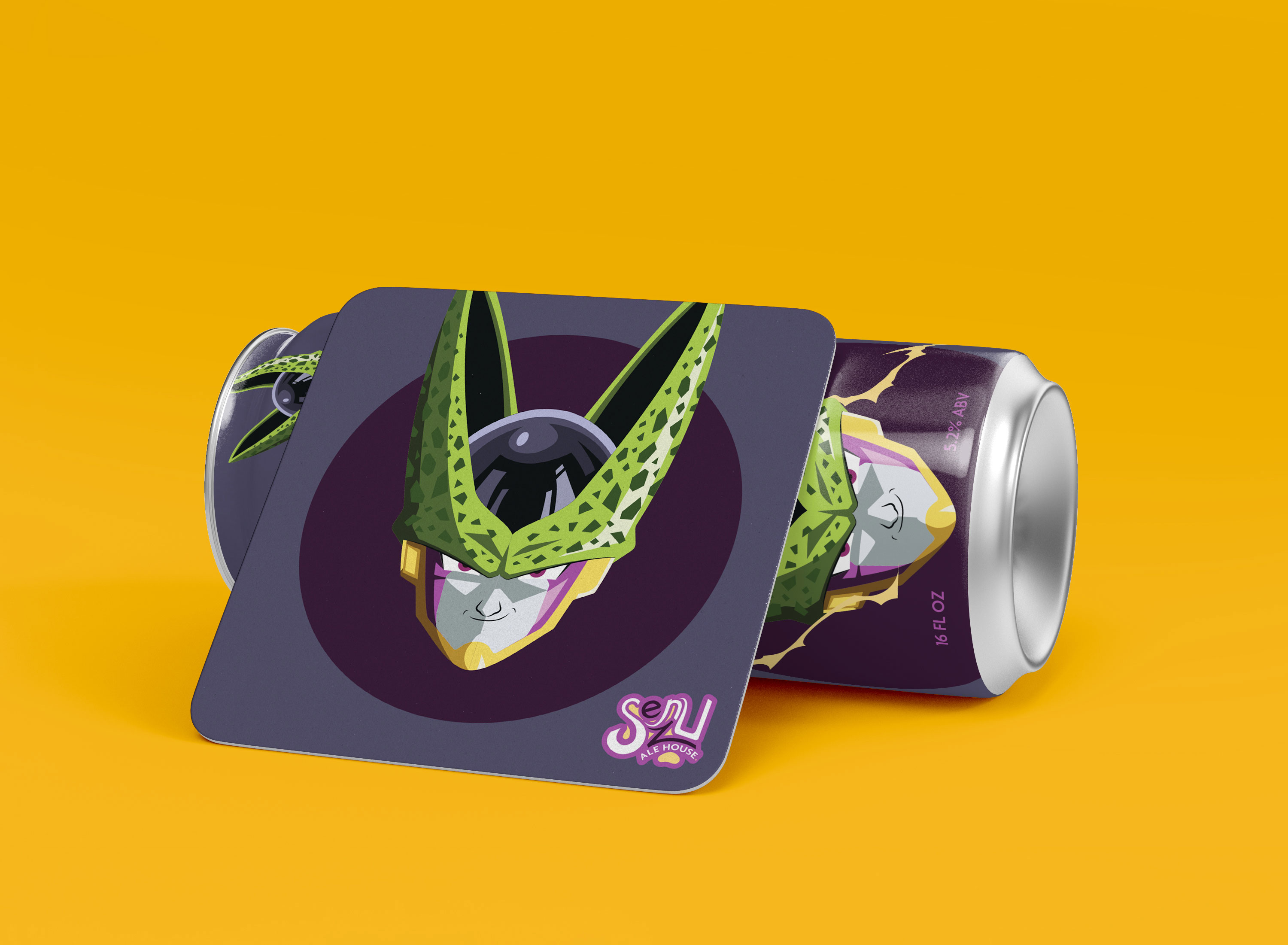 Senzu Ale House coaster and can