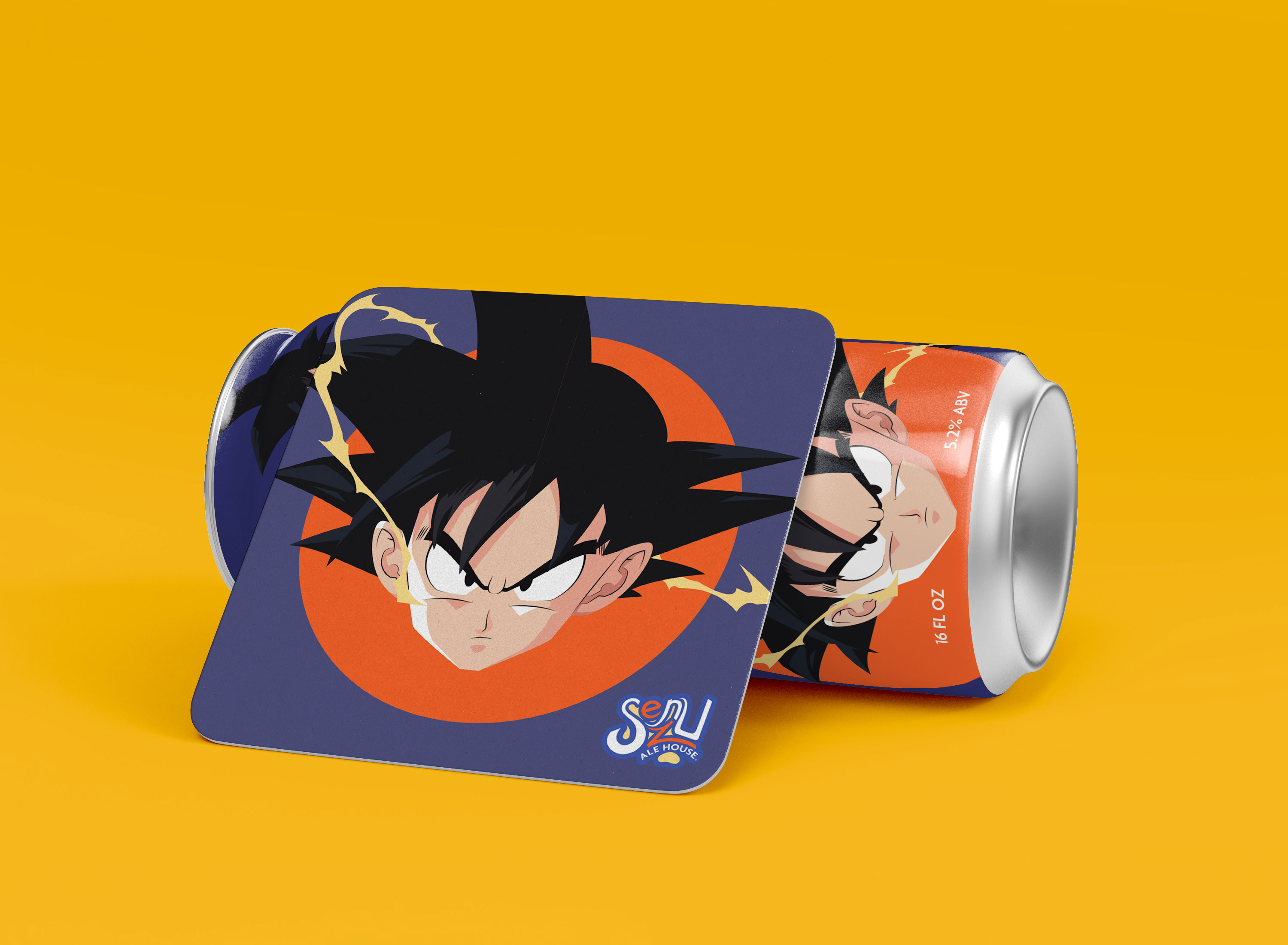 Senzu Ale House coaster and can